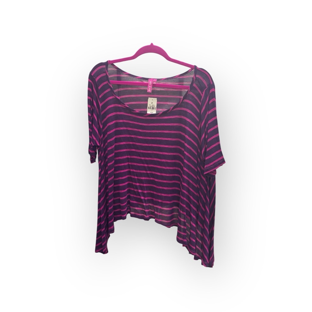 new LF Emma & Sam ᯾ Oversized Stripe Hi Lo Handkerchief Hem Tee ᯾ T Shirt Top XS - Picture 2 of 16